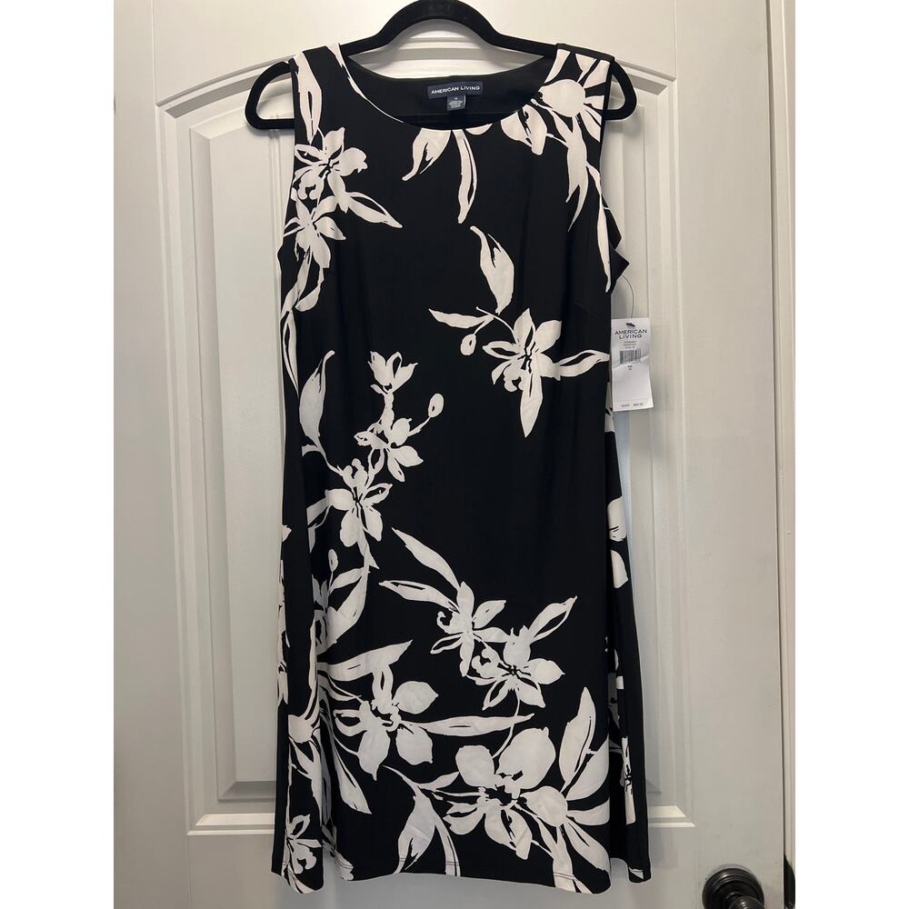 NWT American Living Women’s Sleeveless Floral Print Shift Dress‎ Size 16 Black